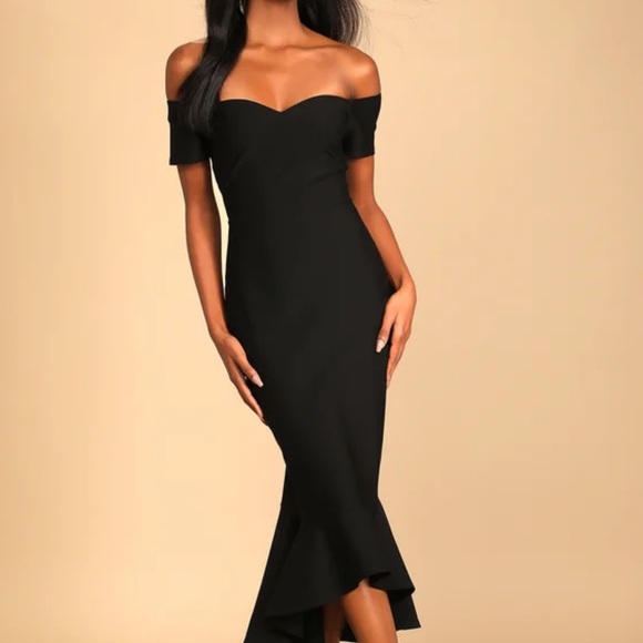 Lulu's Black Bodycon Cocktail Dress Off-Shoulder Sweetheart - Picture 1 of 4